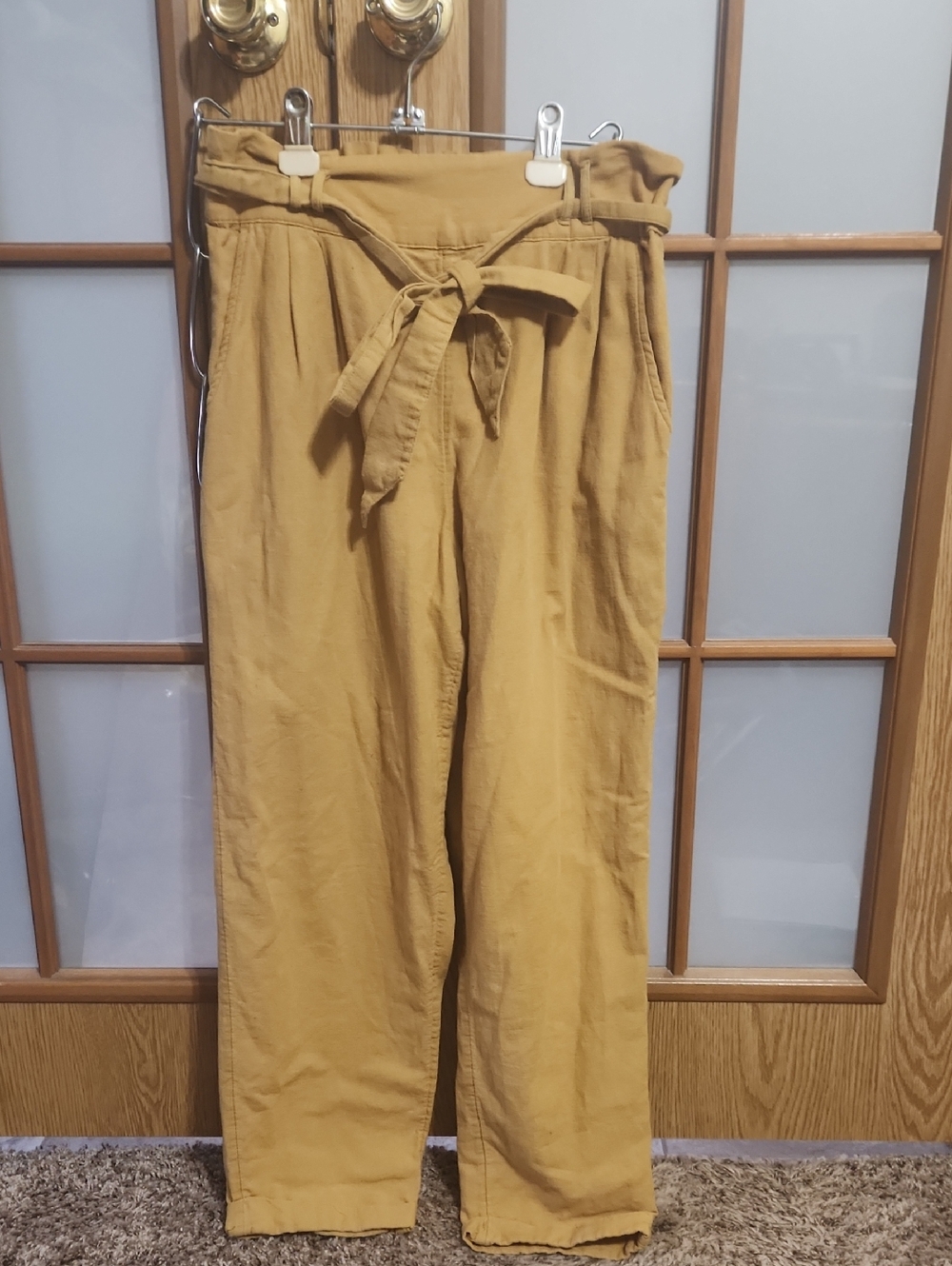 American Eagle Mustard Wide-Leg Paperbag Elastic Waist Linen Blend Pants Medium